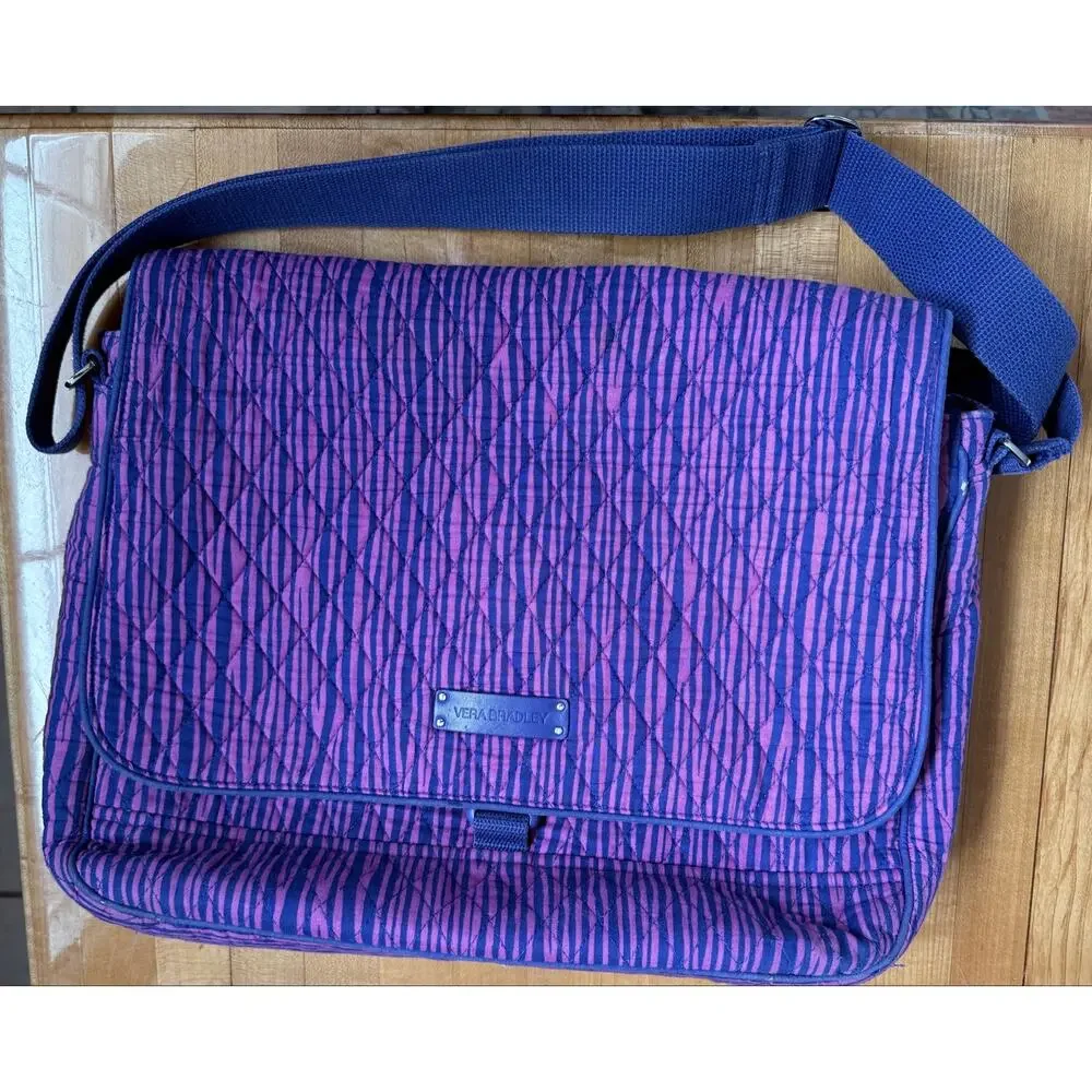 Vera Bradley Retired “Impressionista Stripe” Laptop Messenger Bag Preloved